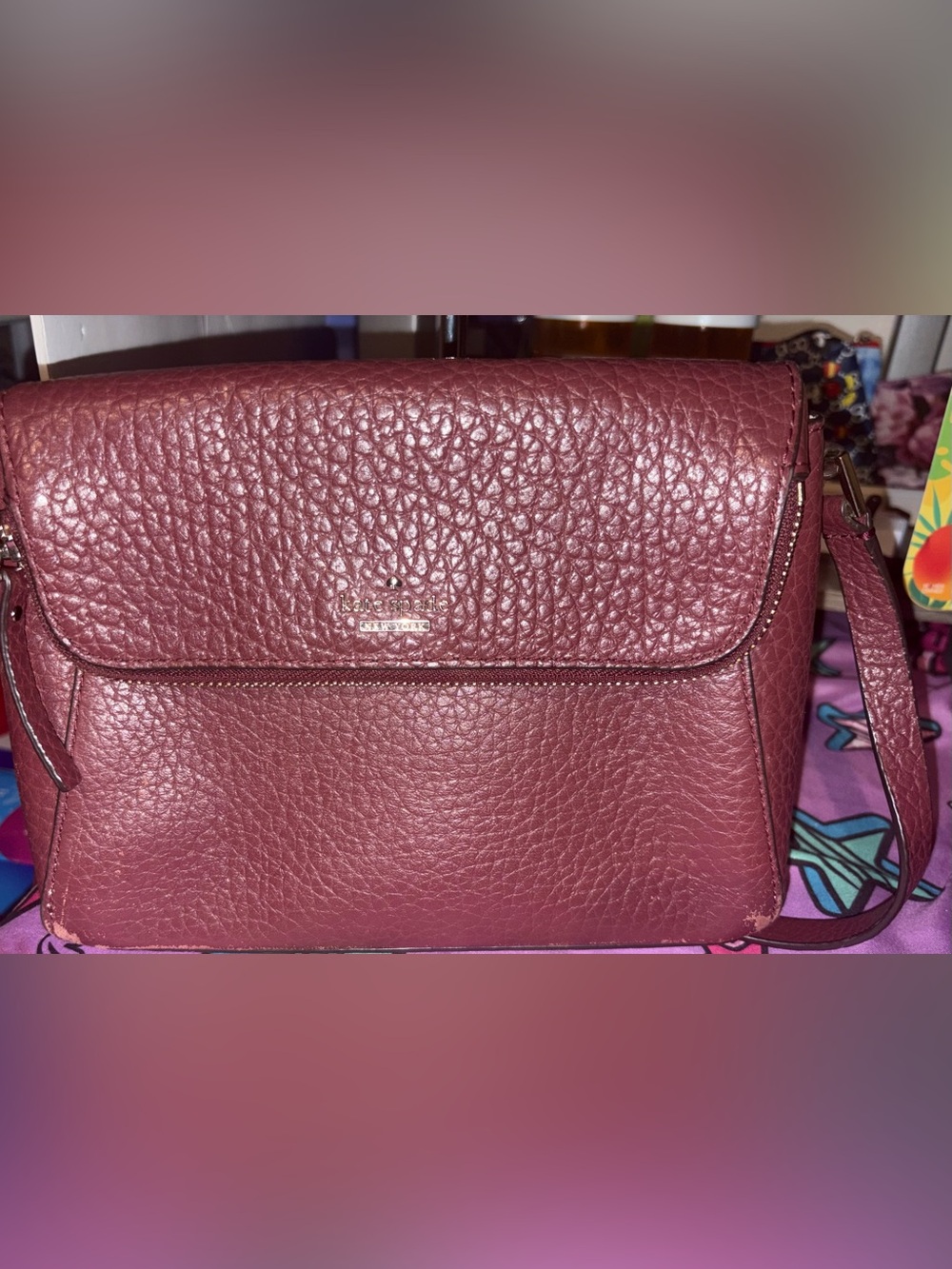 kate spade Pebbled Leather Crossbody in Deep Wine
